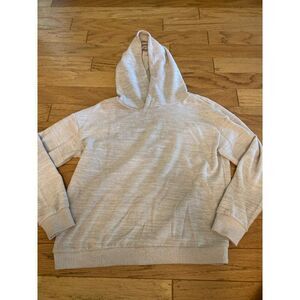 M Magaschoni women's Cozy Beige Hooded soft knit Sweater Long Sleeves Size small